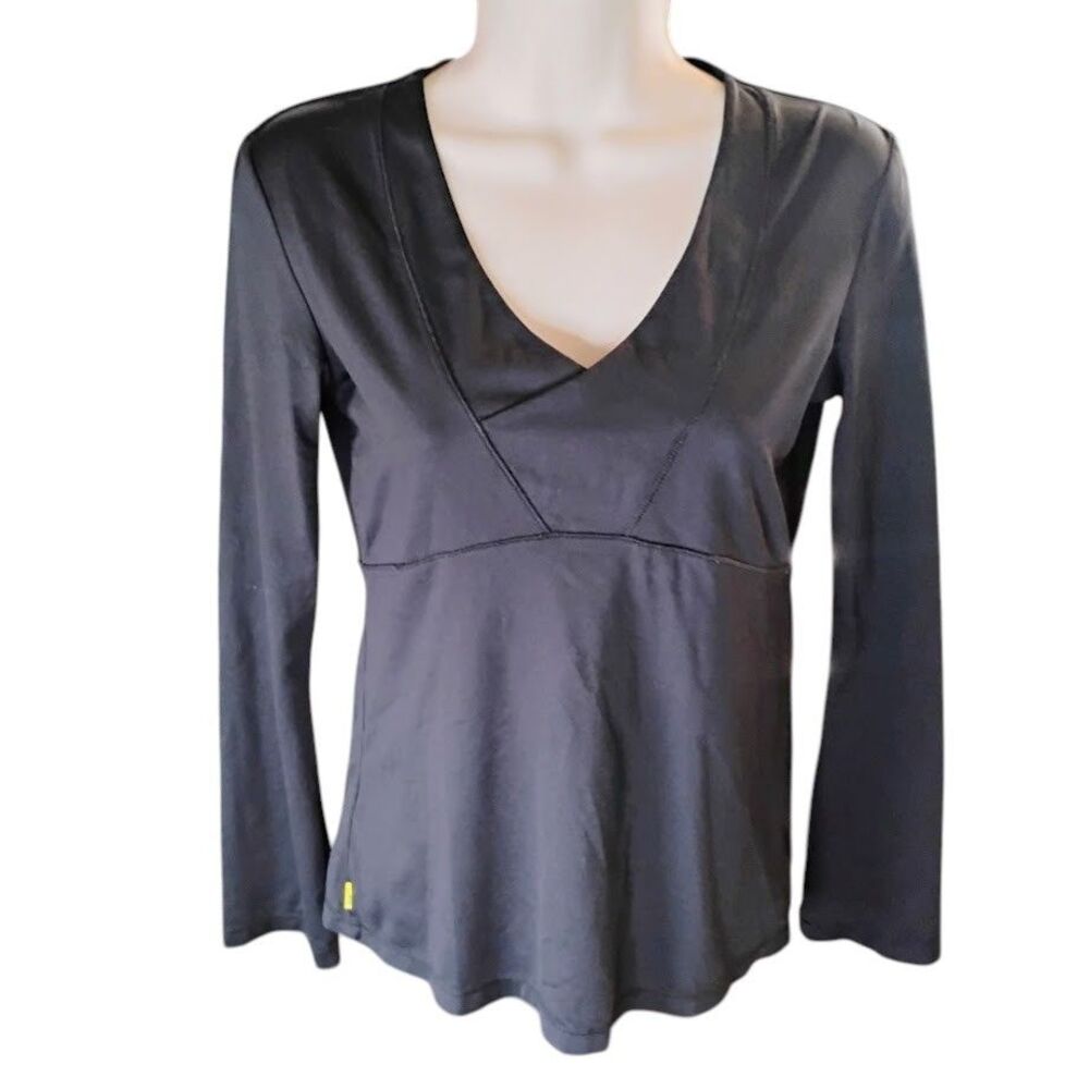 Lolë Black Long Sleeve V-Neck Active Top XS UPF 50+ UV Protection Wicking Golf